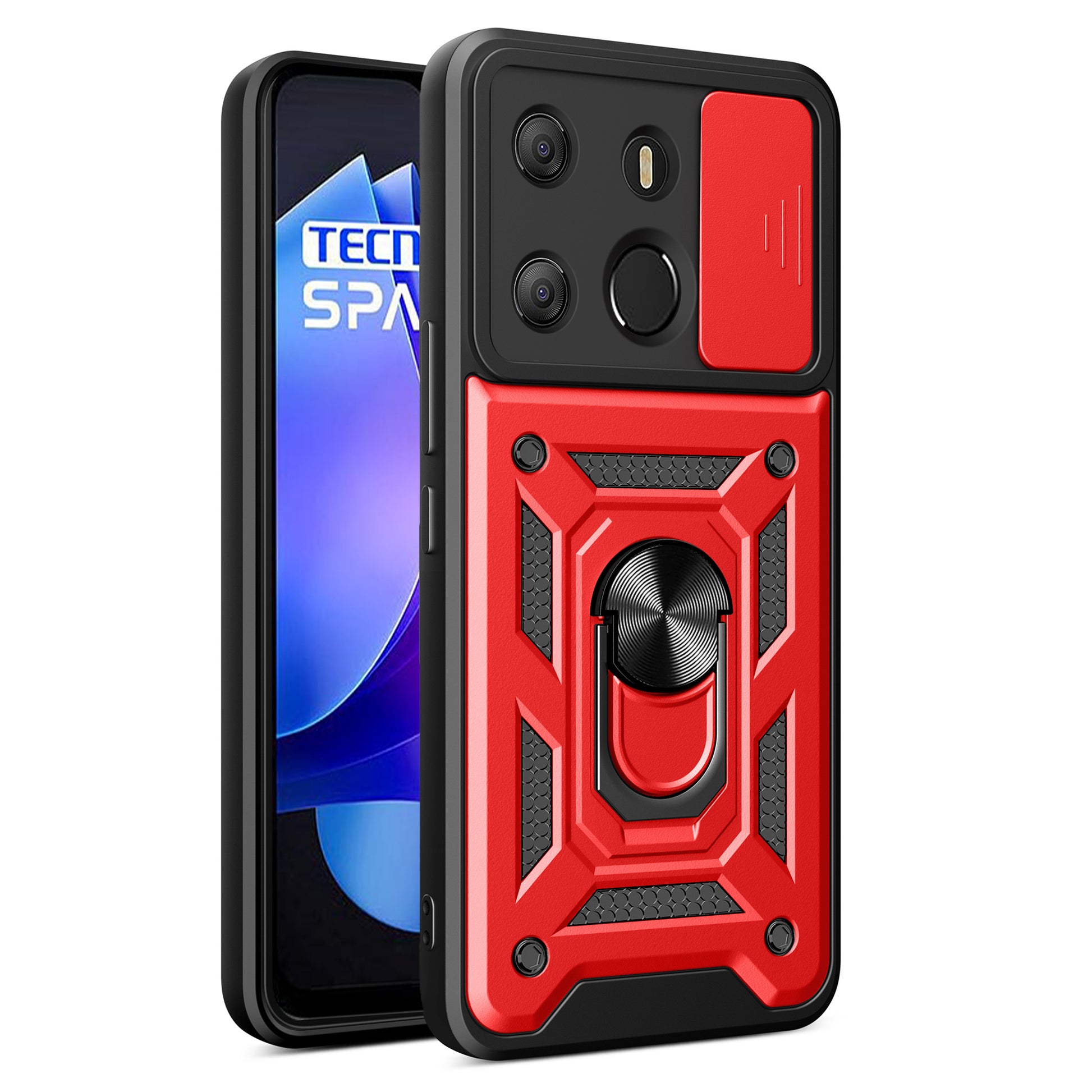 For Tecno Spark Go 2023 4G / Pop 7 Pro 4G Slide Lens Protection Cover Shockproof Kickstand PC+TPU Phone Case