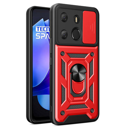 For Tecno Spark Go 2023 4G / Pop 7 Pro 4G Slide Lens Protection Cover Shockproof Kickstand PC+TPU Phone Case