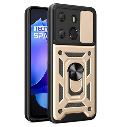 For Tecno Spark Go 2023 4G / Pop 7 Pro 4G Slide Lens Protection Cover Shockproof Kickstand PC+TPU Phone Case