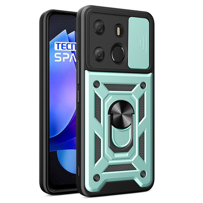 For Tecno Spark Go 2023 4G / Pop 7 Pro 4G Slide Lens Protection Cover Shockproof Kickstand PC+TPU Phone Case