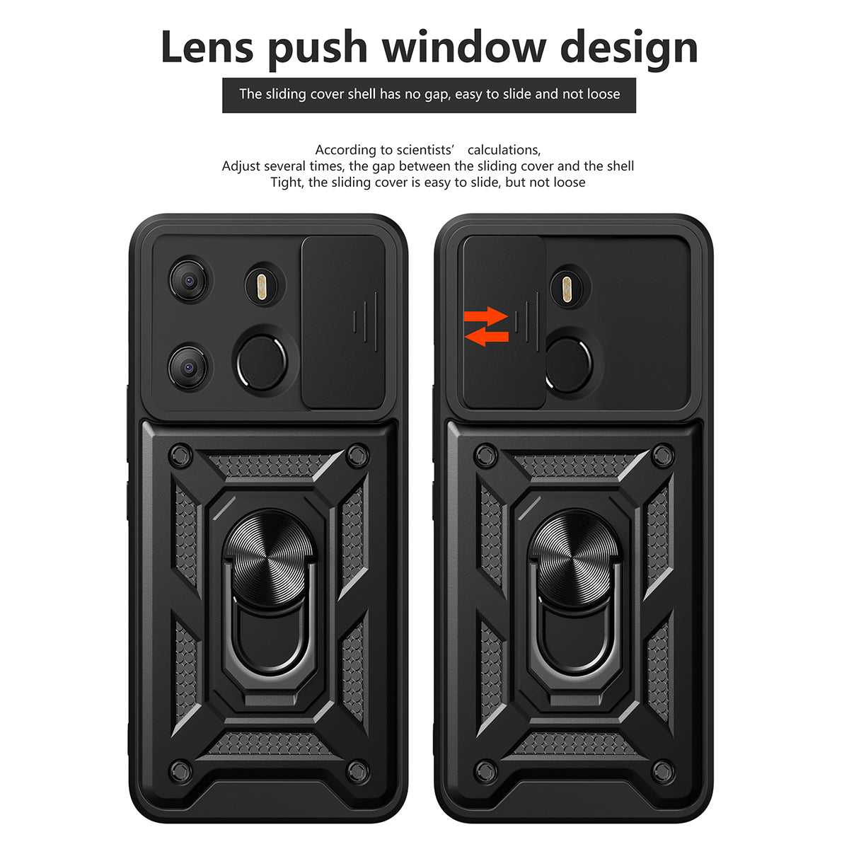 For Tecno Spark Go 2023 4G / Pop 7 Pro 4G Slide Lens Protection Cover Shockproof Kickstand PC+TPU Phone Case