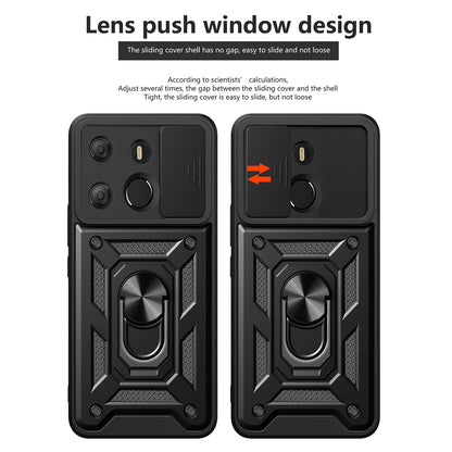 For Tecno Spark Go 2023 4G / Pop 7 Pro 4G Slide Lens Protection Cover Shockproof Kickstand PC+TPU Phone Case