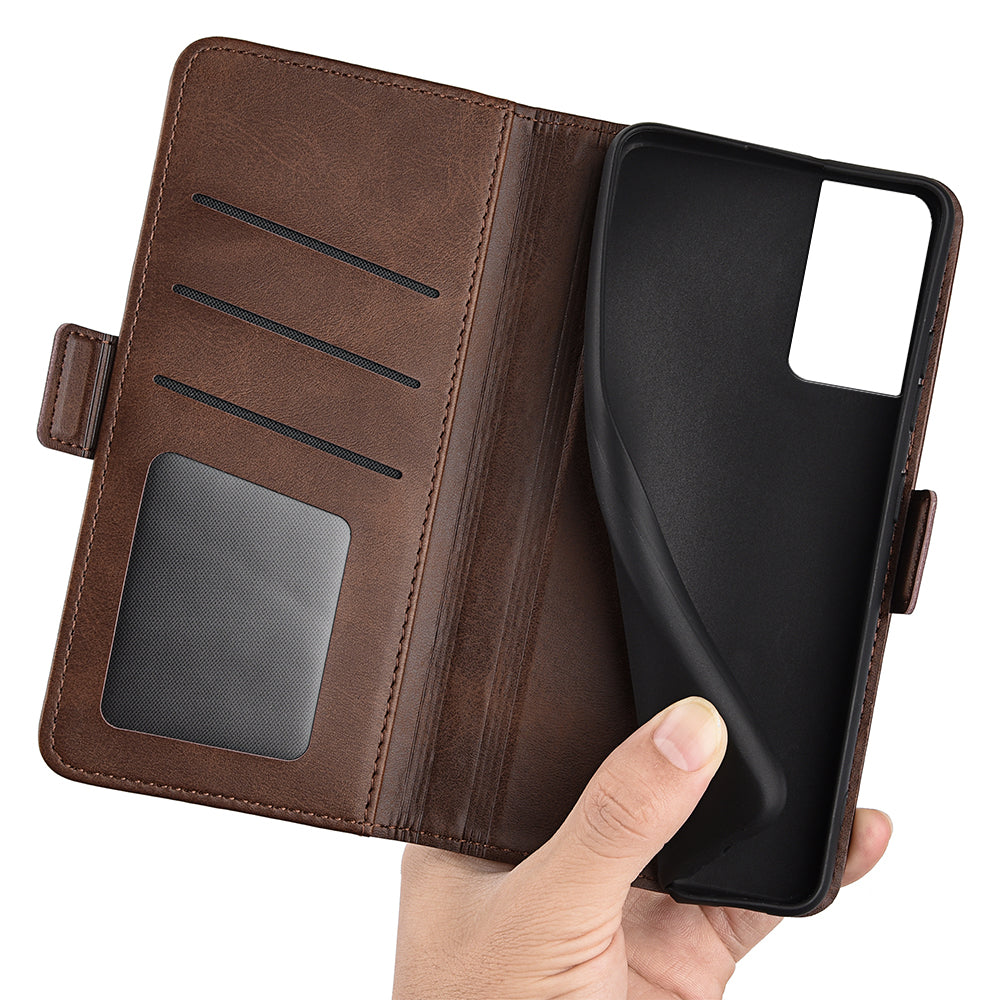 For TCL 40 SE Anti-Scratch PU Leather Wallet Cell Phone Case Calf Texture Anti-Dust Stand Phone Cover