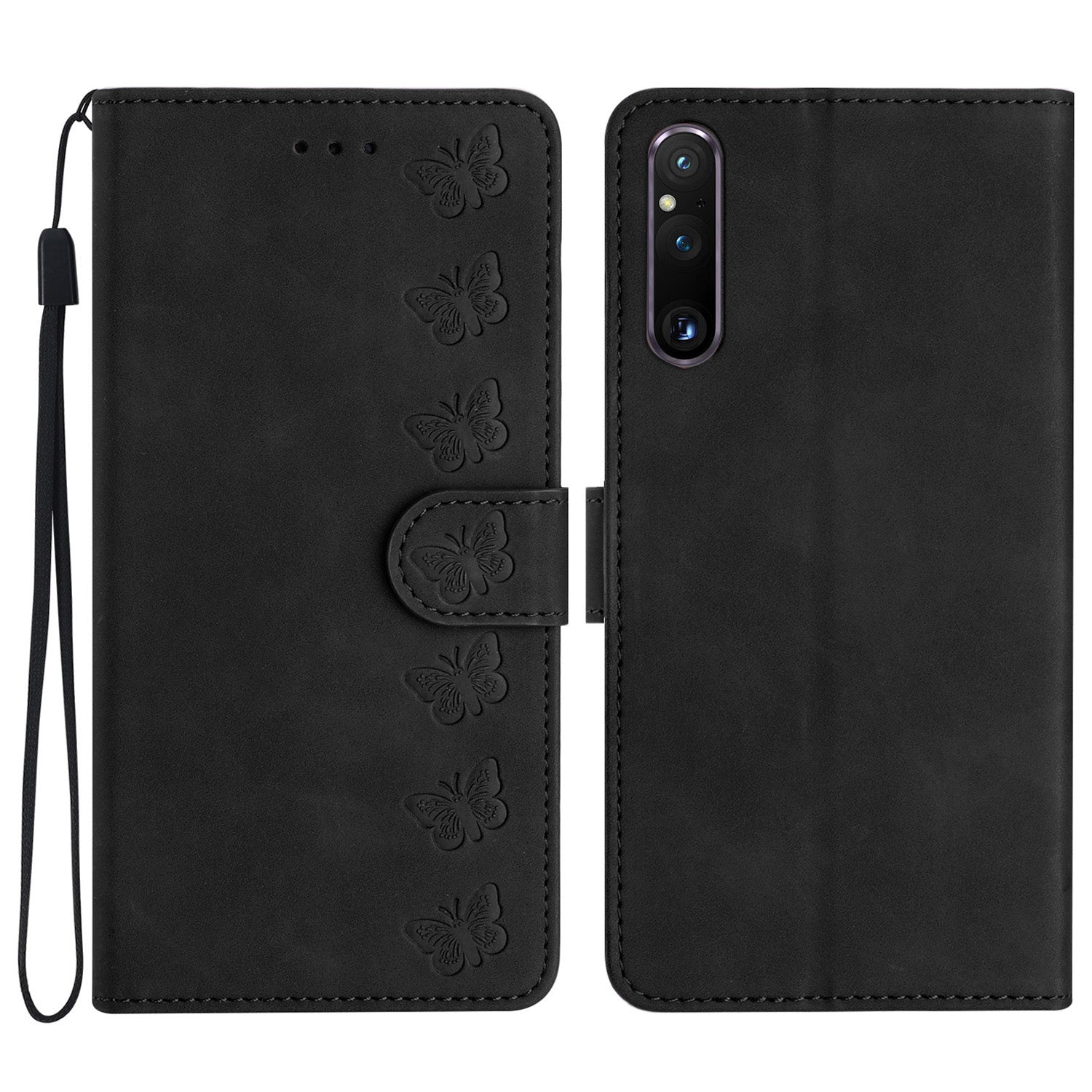 For Sony Xperia 1 V Drop-proof Butterfly Imprinted Shell PU Leather Wallet Stand Phone Case