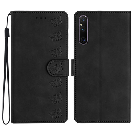 For Sony Xperia 1 V Drop-proof Butterfly Imprinted Shell PU Leather Wallet Stand Phone Case