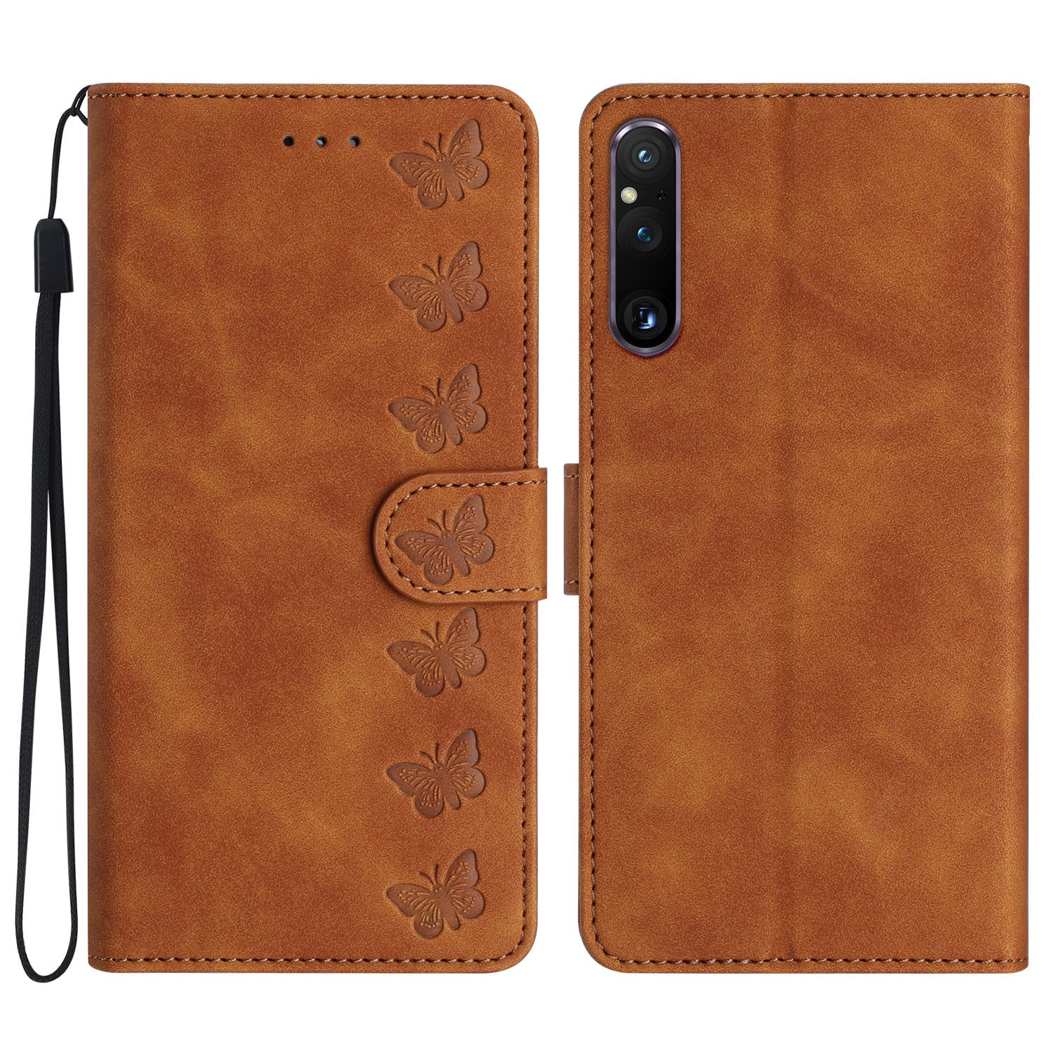 For Sony Xperia 1 V Drop-proof Butterfly Imprinted Shell PU Leather Wallet Stand Phone Case
