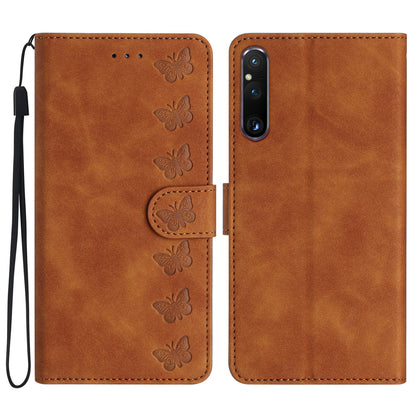 For Sony Xperia 1 V Drop-proof Butterfly Imprinted Shell PU Leather Wallet Stand Phone Case