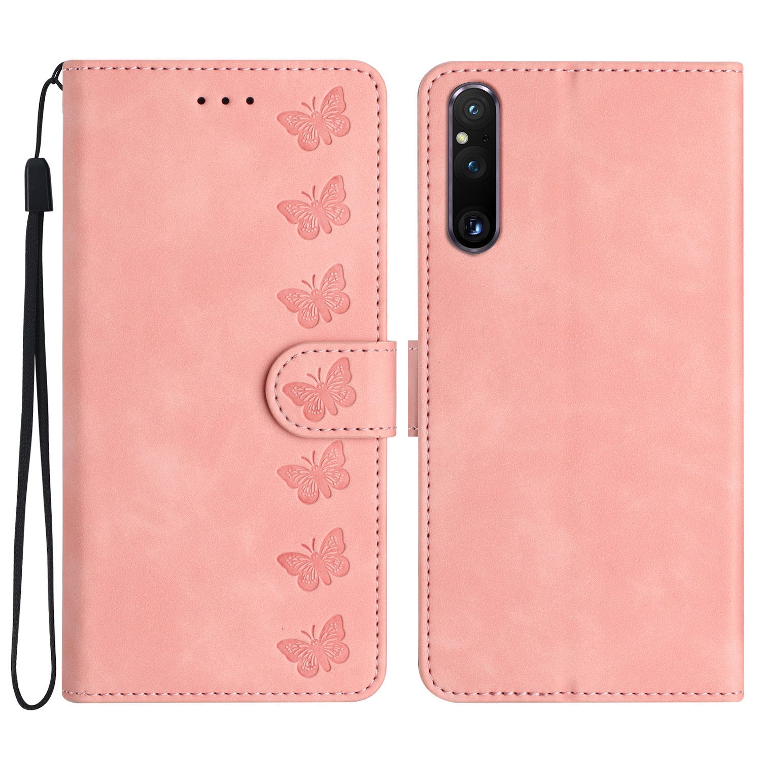 For Sony Xperia 1 V Drop-proof Butterfly Imprinted Shell PU Leather Wallet Stand Phone Case