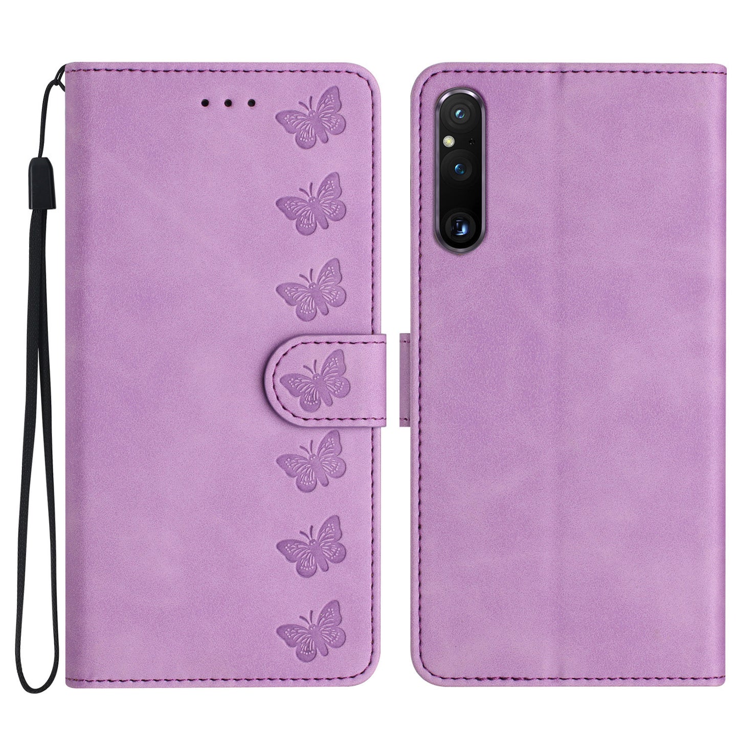 For Sony Xperia 1 V Drop-proof Butterfly Imprinted Shell PU Leather Wallet Stand Phone Case