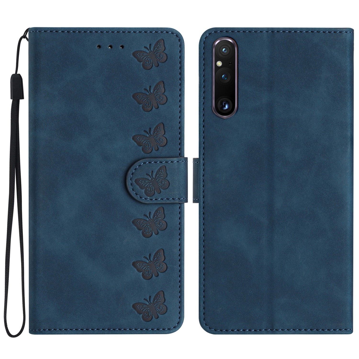 For Sony Xperia 1 V Drop-proof Butterfly Imprinted Shell PU Leather Wallet Stand Phone Case