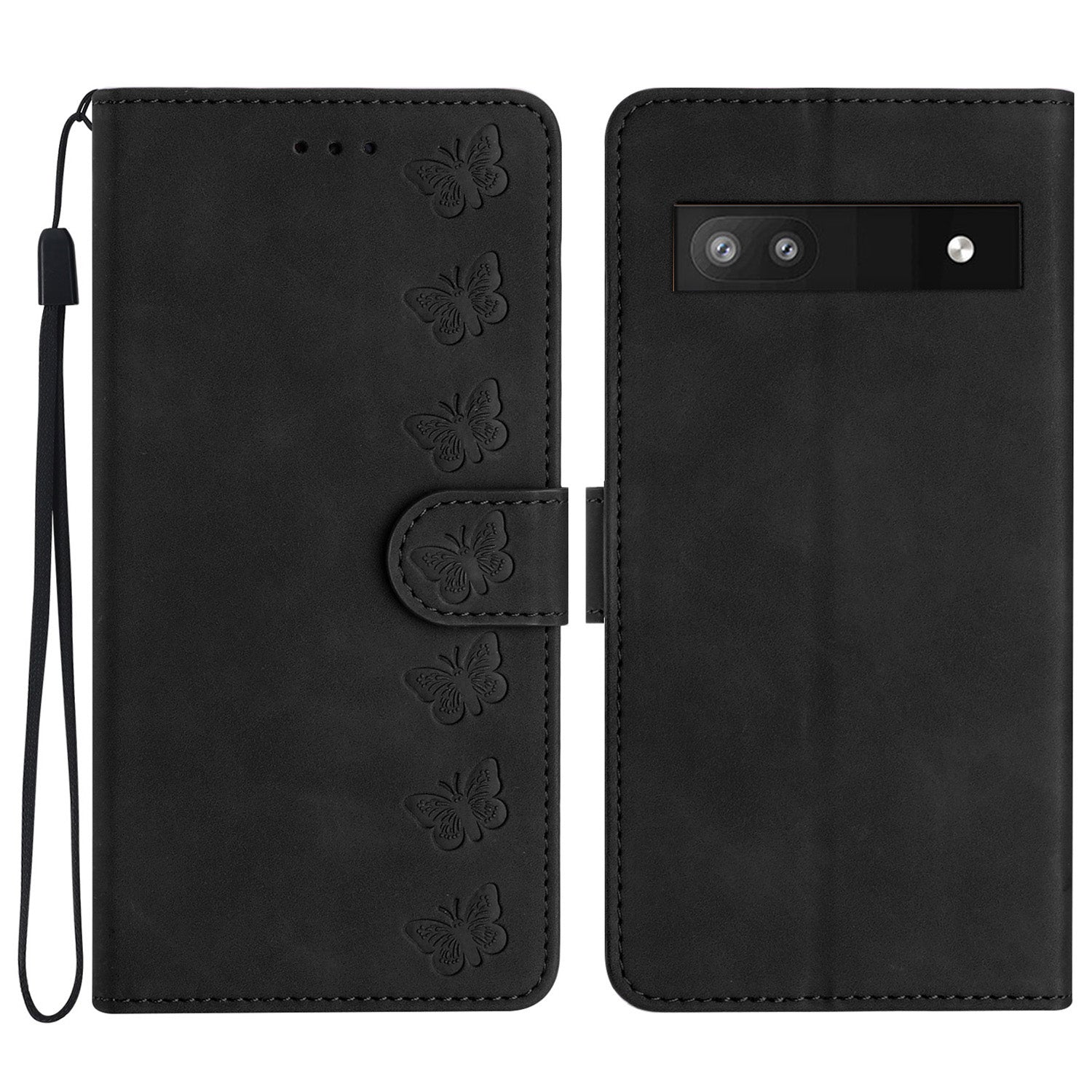 For Google Pixel 7a Butterfly Imprinted Foldable Stand Shell Anti-scratch PU Leather Wallet Phone Case