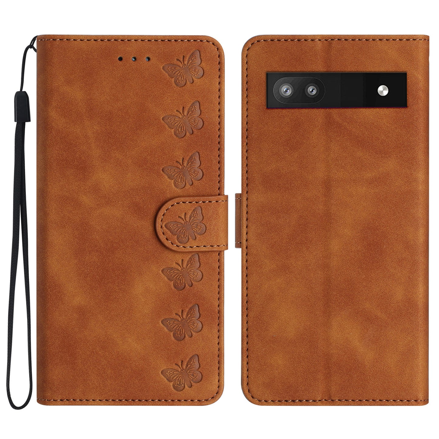 For Google Pixel 7a Butterfly Imprinted Foldable Stand Shell Anti-scratch PU Leather Wallet Phone Case