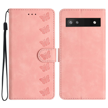 For Google Pixel 7a Butterfly Imprinted Foldable Stand Shell Anti-scratch PU Leather Wallet Phone Case