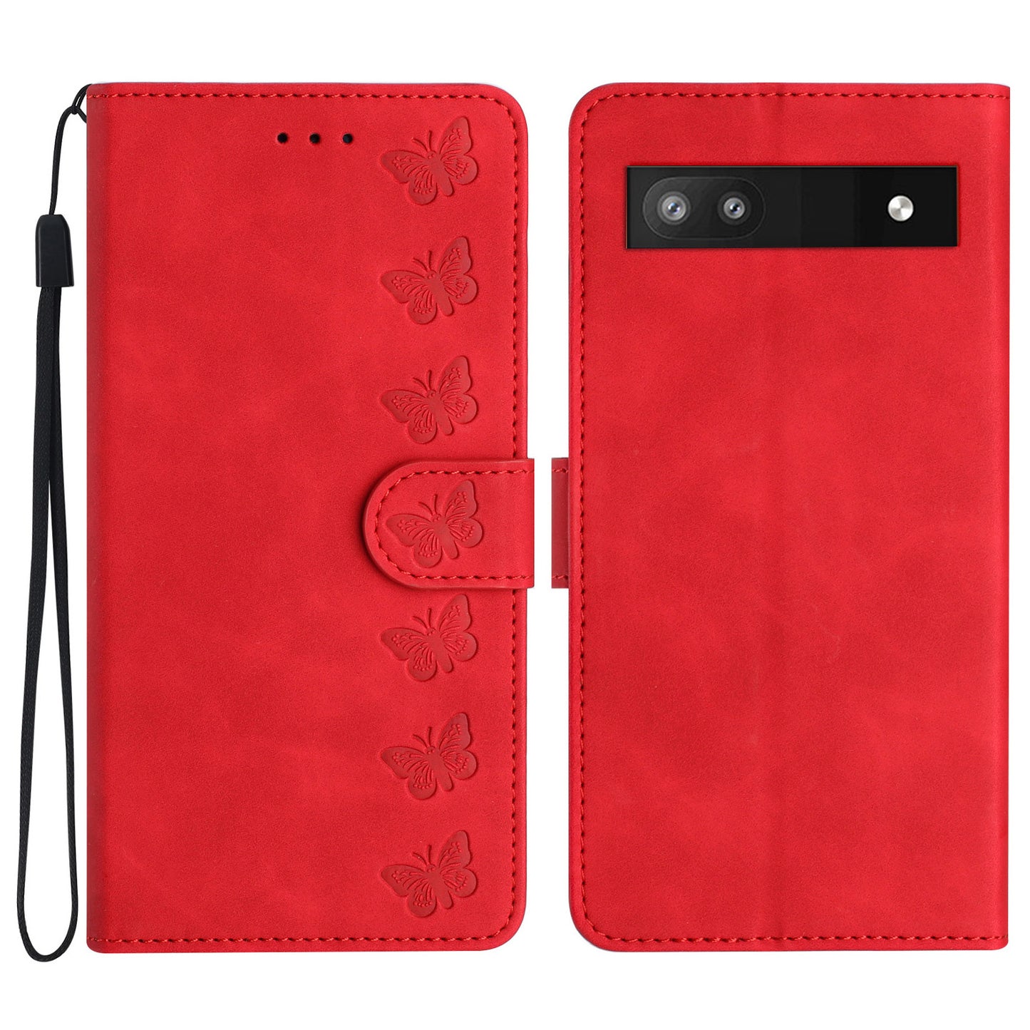 For Google Pixel 7a Butterfly Imprinted Foldable Stand Shell Anti-scratch PU Leather Wallet Phone Case