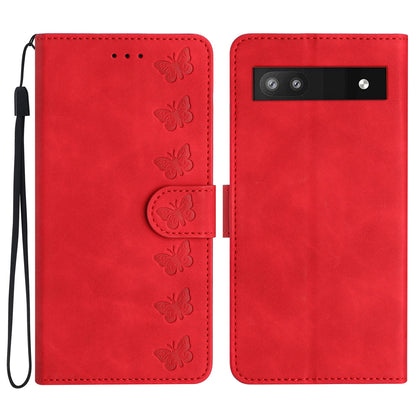 For Google Pixel 7a Butterfly Imprinted Foldable Stand Shell Anti-scratch PU Leather Wallet Phone Case