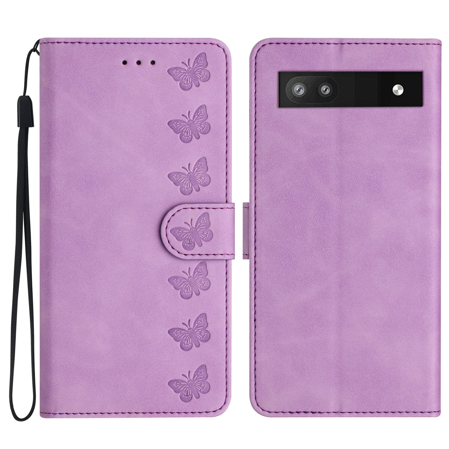 For Google Pixel 7a Butterfly Imprinted Foldable Stand Shell Anti-scratch PU Leather Wallet Phone Case