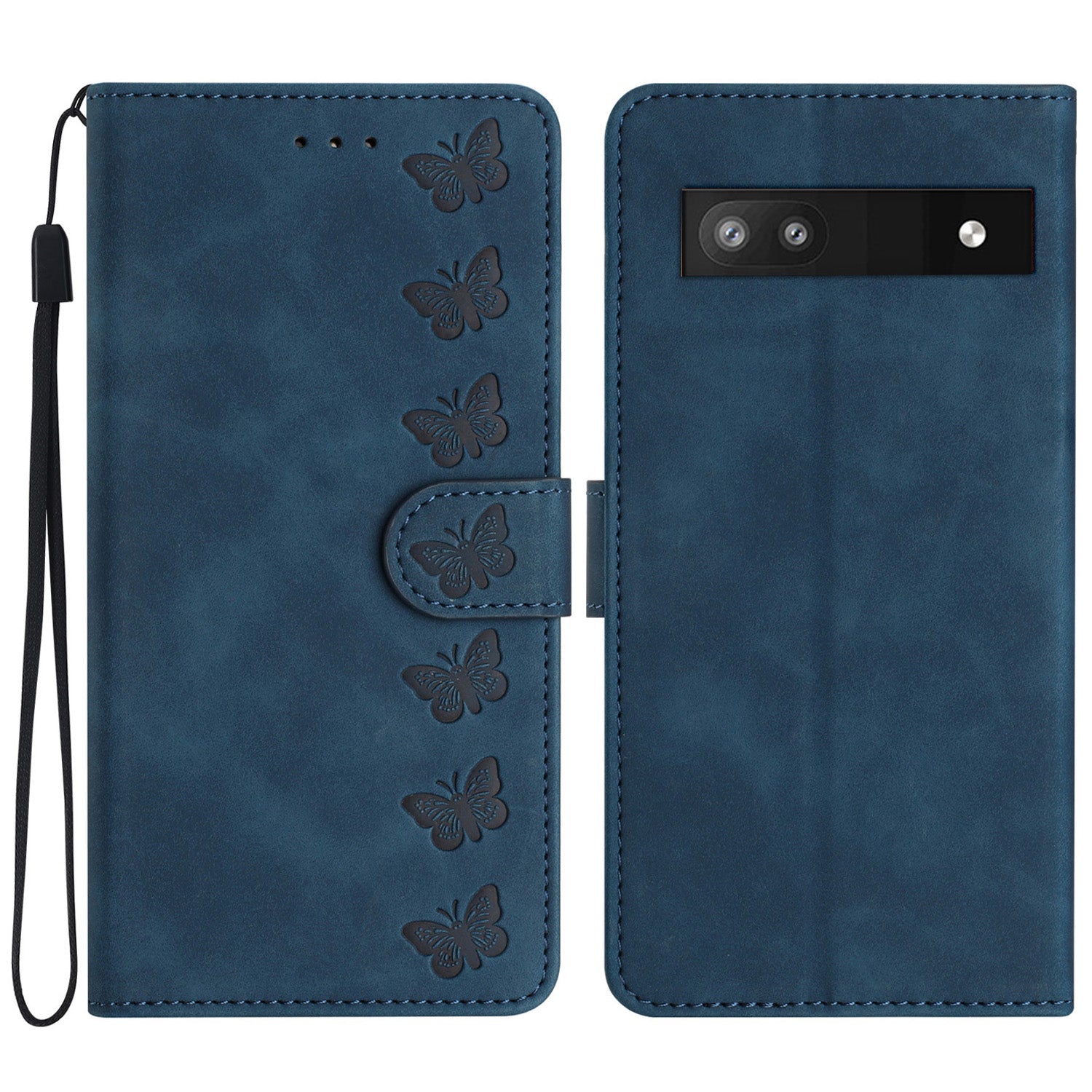 For Google Pixel 7a Butterfly Imprinted Foldable Stand Shell Anti-scratch PU Leather Wallet Phone Case
