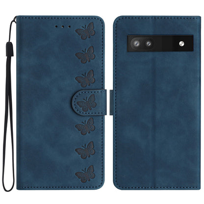 For Google Pixel 7a Butterfly Imprinted Foldable Stand Shell Anti-scratch PU Leather Wallet Phone Case