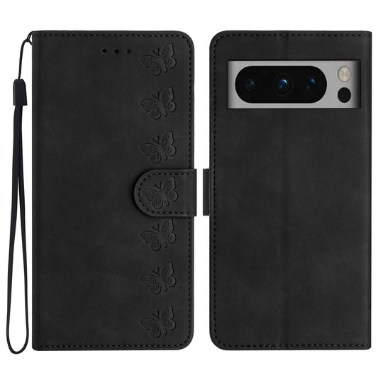 For Google Pixel 8 Pro Butterfly Imprinted Foldable Stand Shell Anti-fall PU Leather Wallet Phone Case