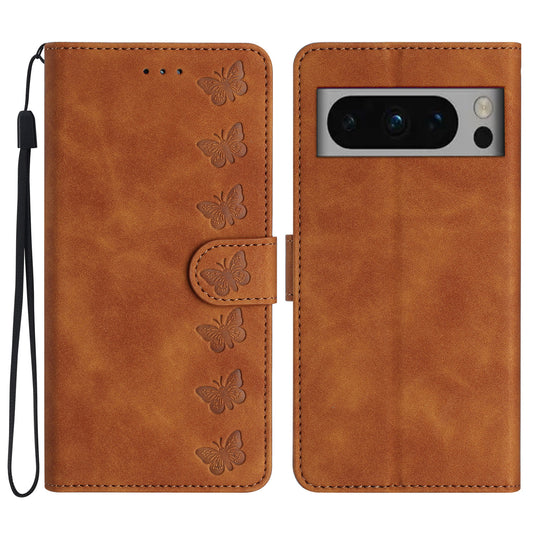 For Google Pixel 8 Pro Butterfly Imprinted Foldable Stand Shell Anti-fall PU Leather Wallet Phone Case