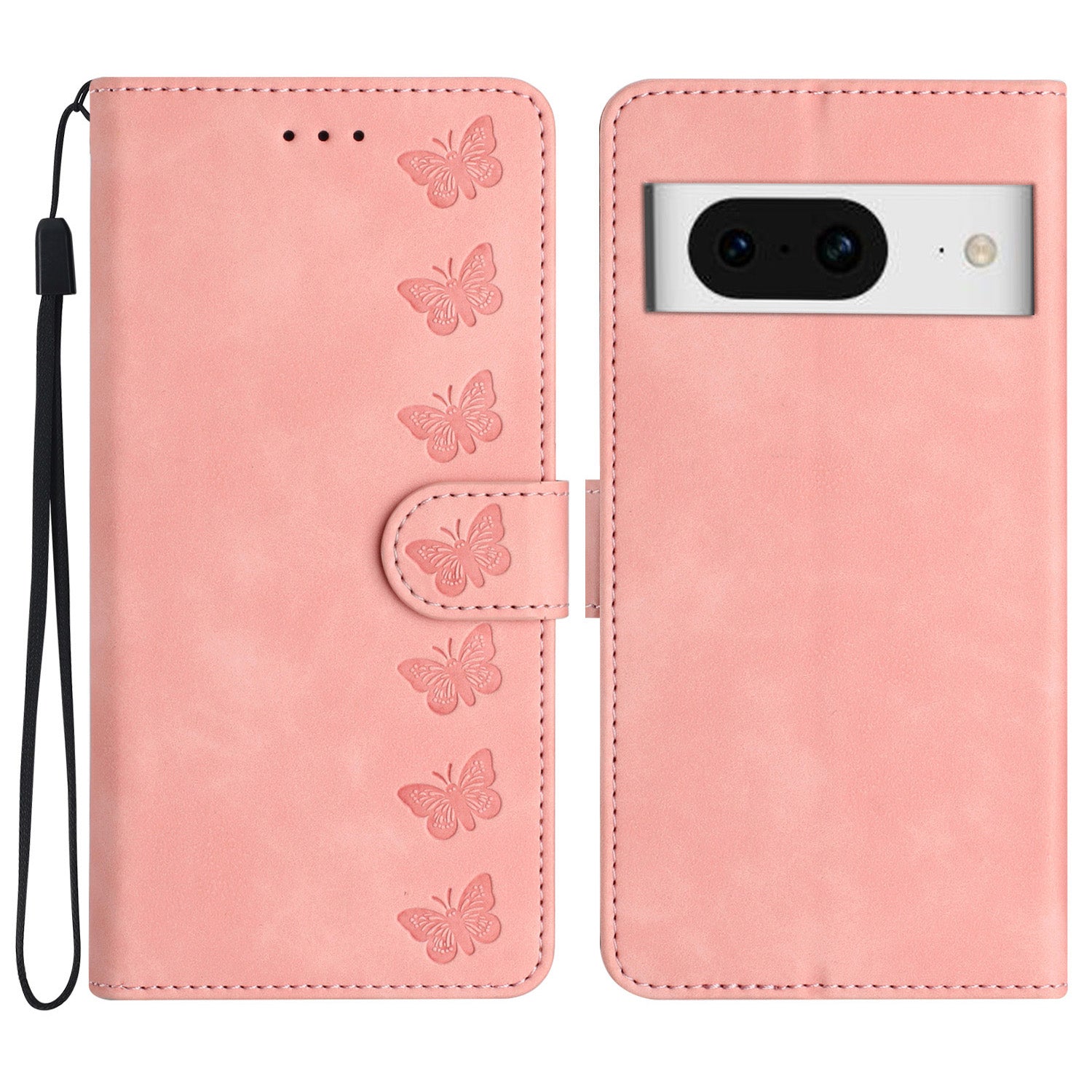 Butterfly Imprinted Wallet Phone Case for Google Pixel 8 , PU Leather Stand Cover