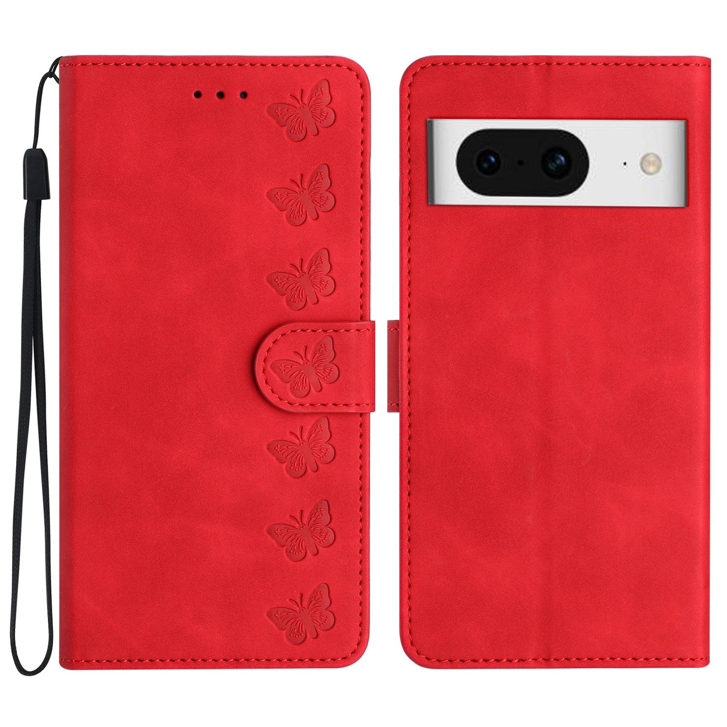 Butterfly Imprinted Wallet Phone Case for Google Pixel 8 , PU Leather Stand Cover