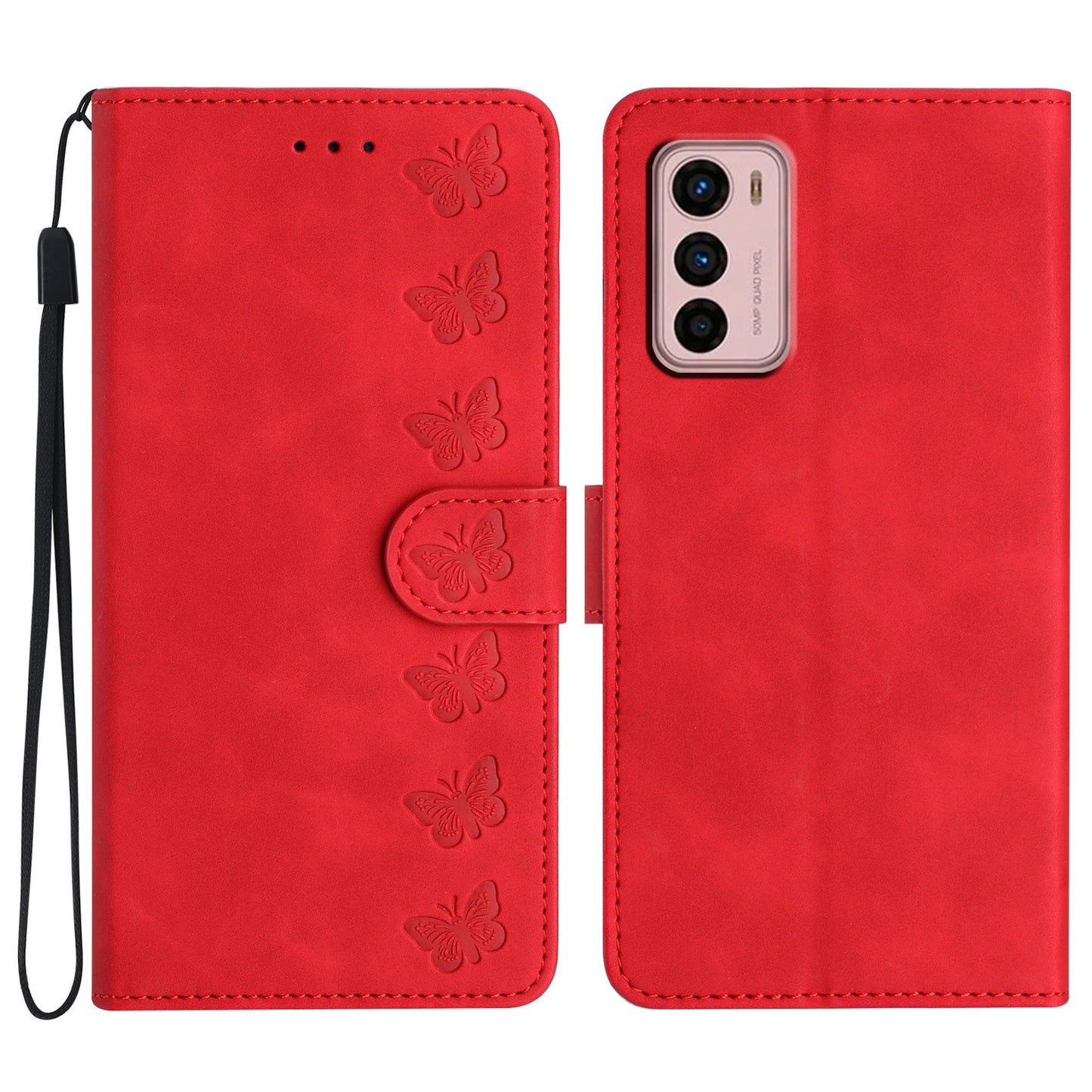 For Motorola Moto G42 4G PU Leather Butterfly Imprinted Shockproof Stand Shell Wallet Phone Case