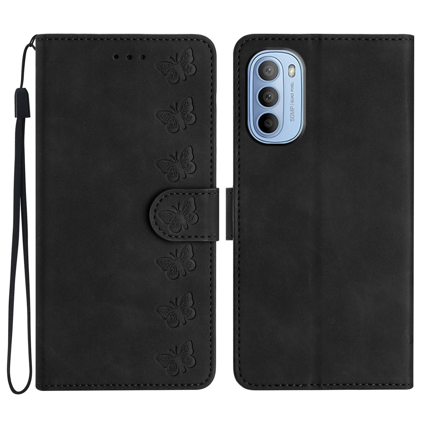 Phone Case for Motorola Moto G62 5G PU Leather Butterfly Imprinted Stand Shell Wallet Flip Cover