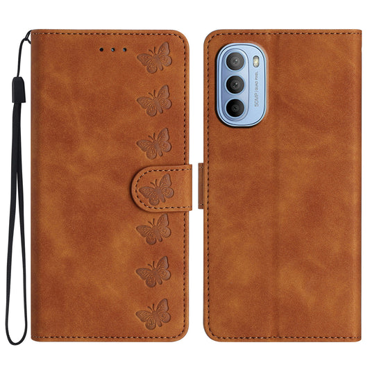 Phone Case for Motorola Moto G62 5G PU Leather Butterfly Imprinted Stand Shell Wallet Flip Cover