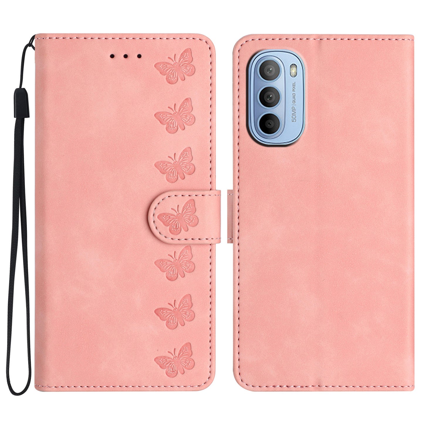 Phone Case for Motorola Moto G62 5G PU Leather Butterfly Imprinted Stand Shell Wallet Flip Cover