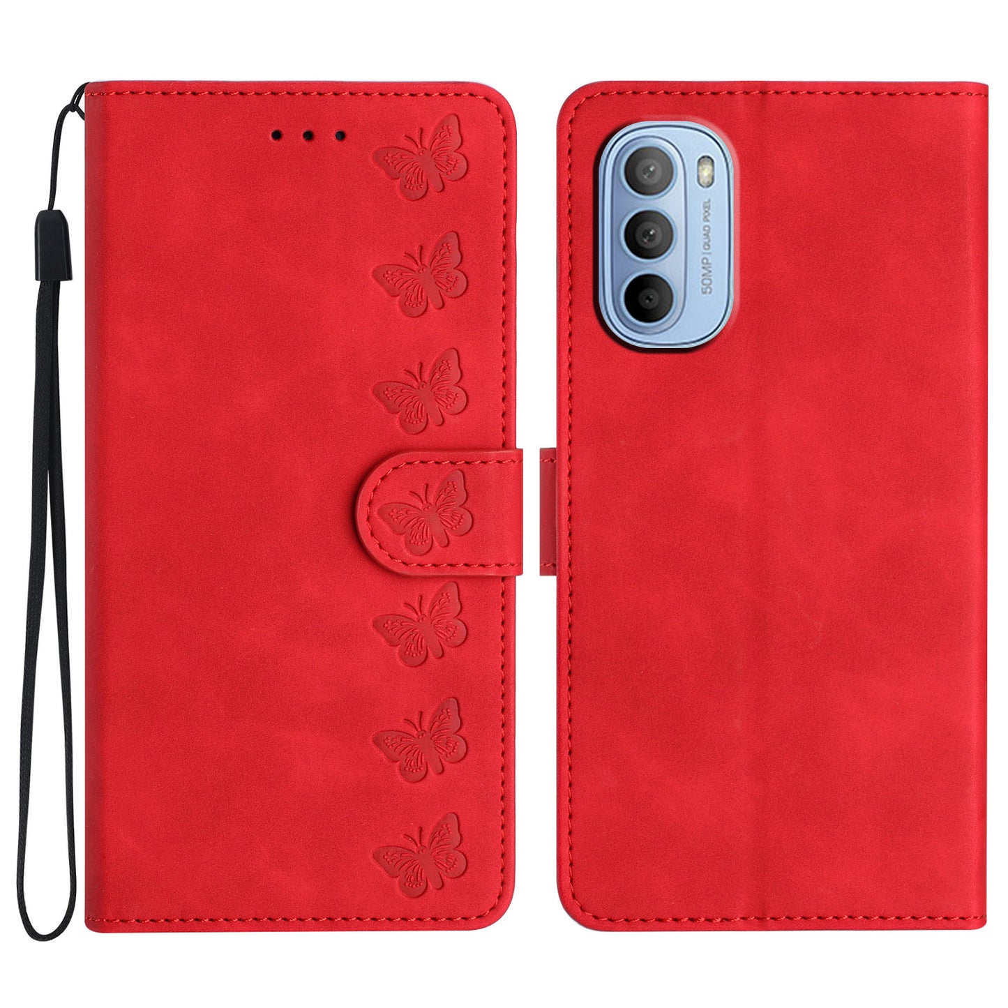 Phone Case for Motorola Moto G62 5G PU Leather Butterfly Imprinted Stand Shell Wallet Flip Cover