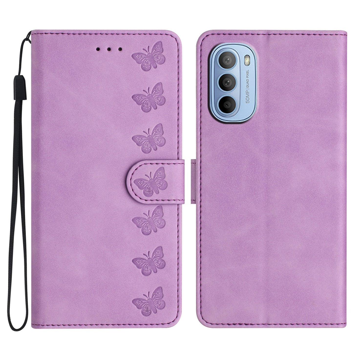 Phone Case for Motorola Moto G62 5G PU Leather Butterfly Imprinted Stand Shell Wallet Flip Cover