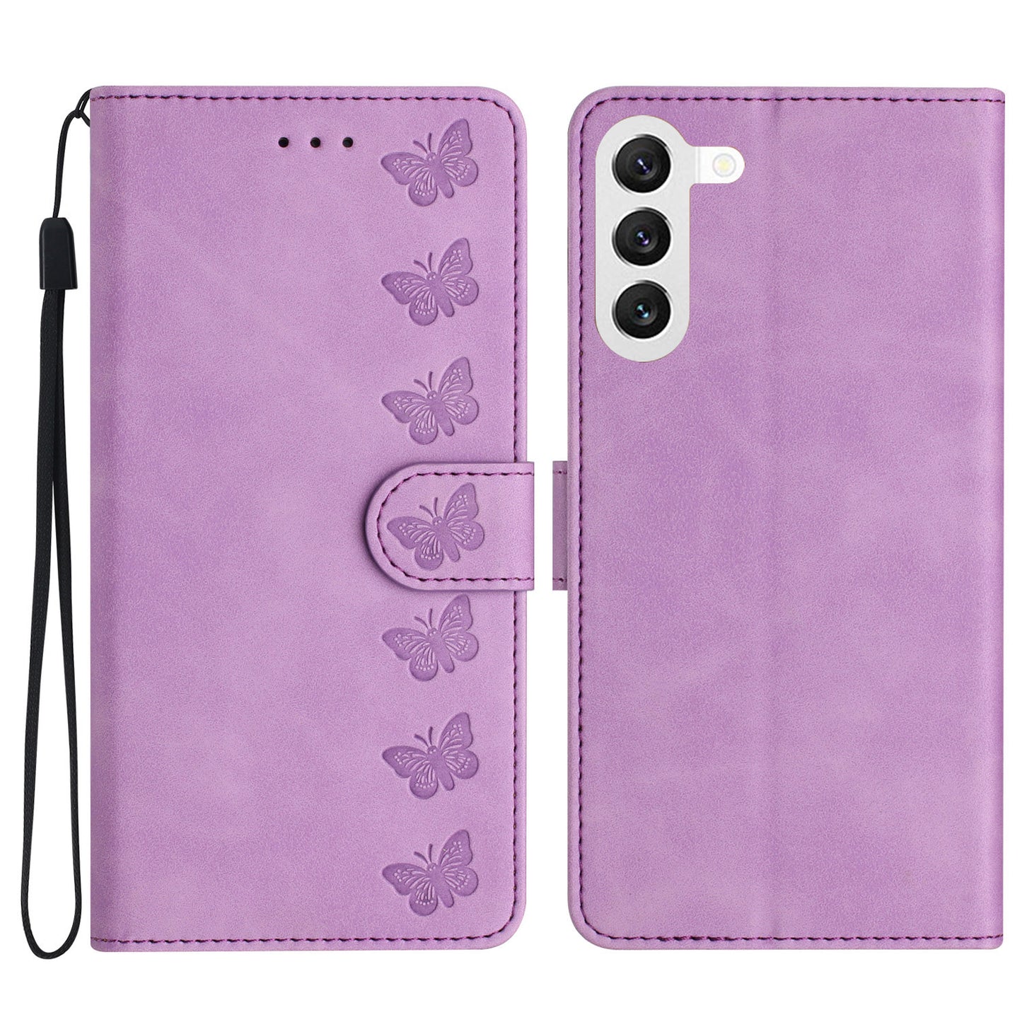PU Leather Phone Case for Samsung Galaxy S23 Butterfly Imprinted Stand Shell Wallet Flip Cover