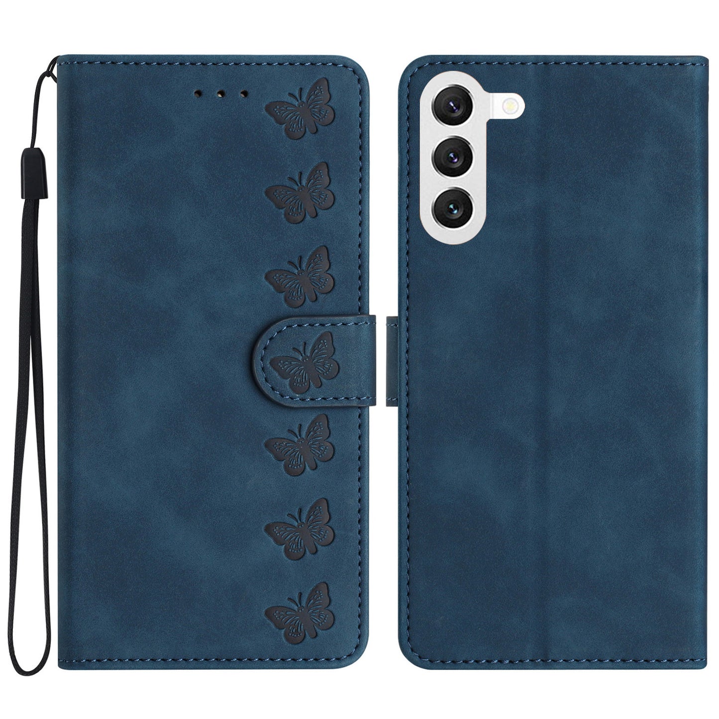 PU Leather Phone Case for Samsung Galaxy S23 Butterfly Imprinted Stand Shell Wallet Flip Cover