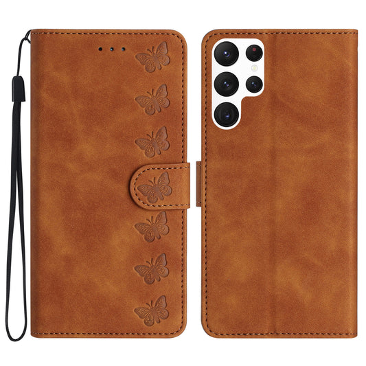 Flip Phone Case for Samsung Galaxy S23 Ultra Butterfly Imprinted Stand PU Leather Shell Wallet Cover