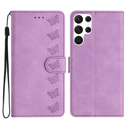 Flip Phone Case for Samsung Galaxy S23 Ultra Butterfly Imprinted Stand PU Leather Shell Wallet Cover