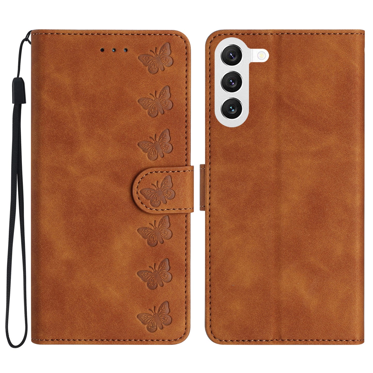 Leather Phone Case for Samsung Galaxy S23+ Butterfly Imprinted Stand Shell Wallet Anti-drop Flip Cover