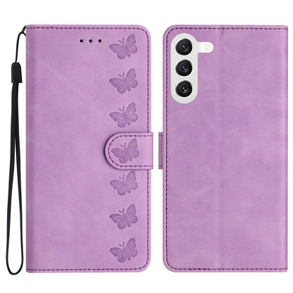 Leather Phone Case for Samsung Galaxy S23+ Butterfly Imprinted Stand Shell Wallet Anti-drop Flip Cover