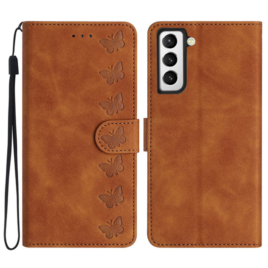 For Samsung Galaxy S22 5G Stand Wallet Case, Butterfly Imprinted Splash Proof PU Leather Cover