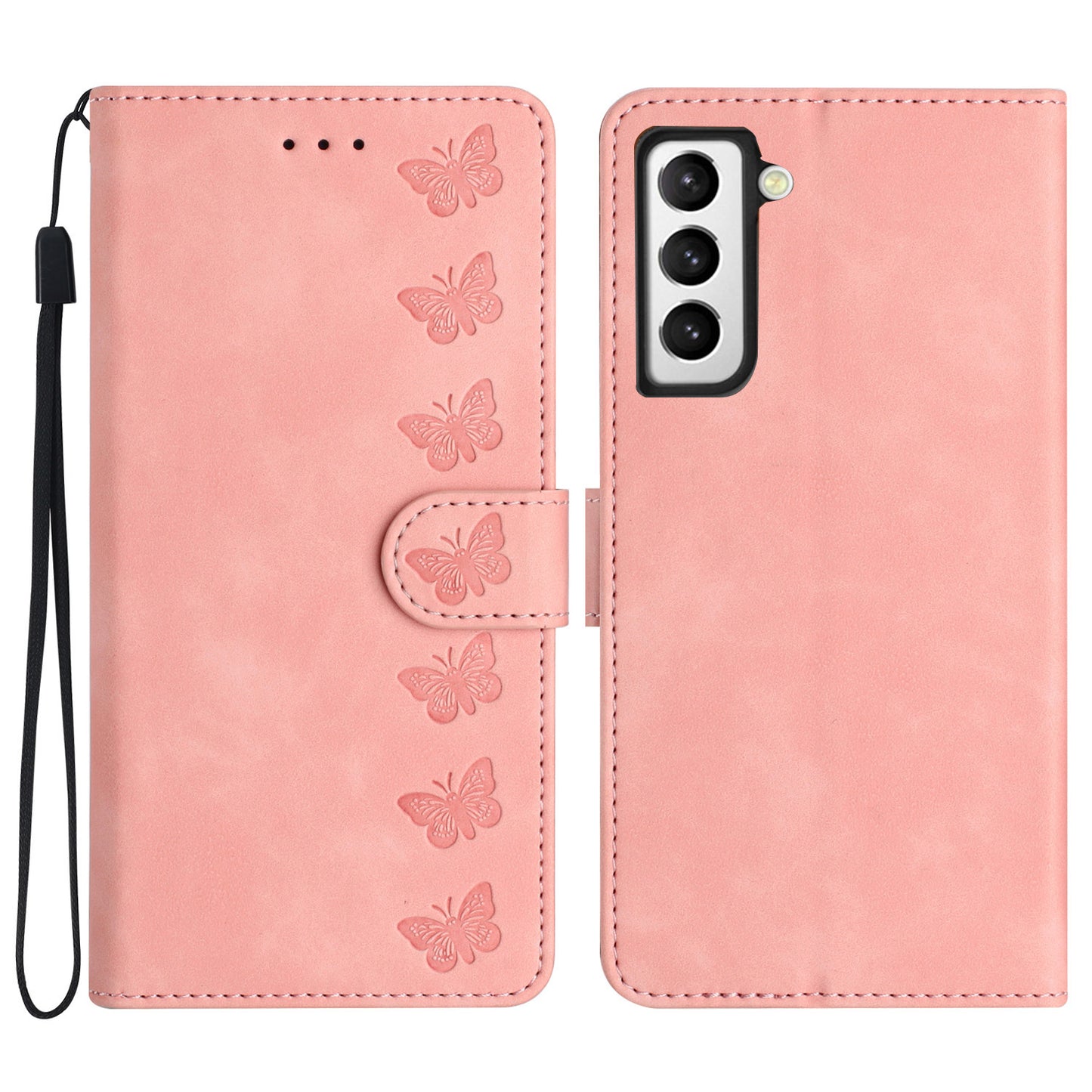 For Samsung Galaxy S22 5G Stand Wallet Case, Butterfly Imprinted Splash Proof PU Leather Cover