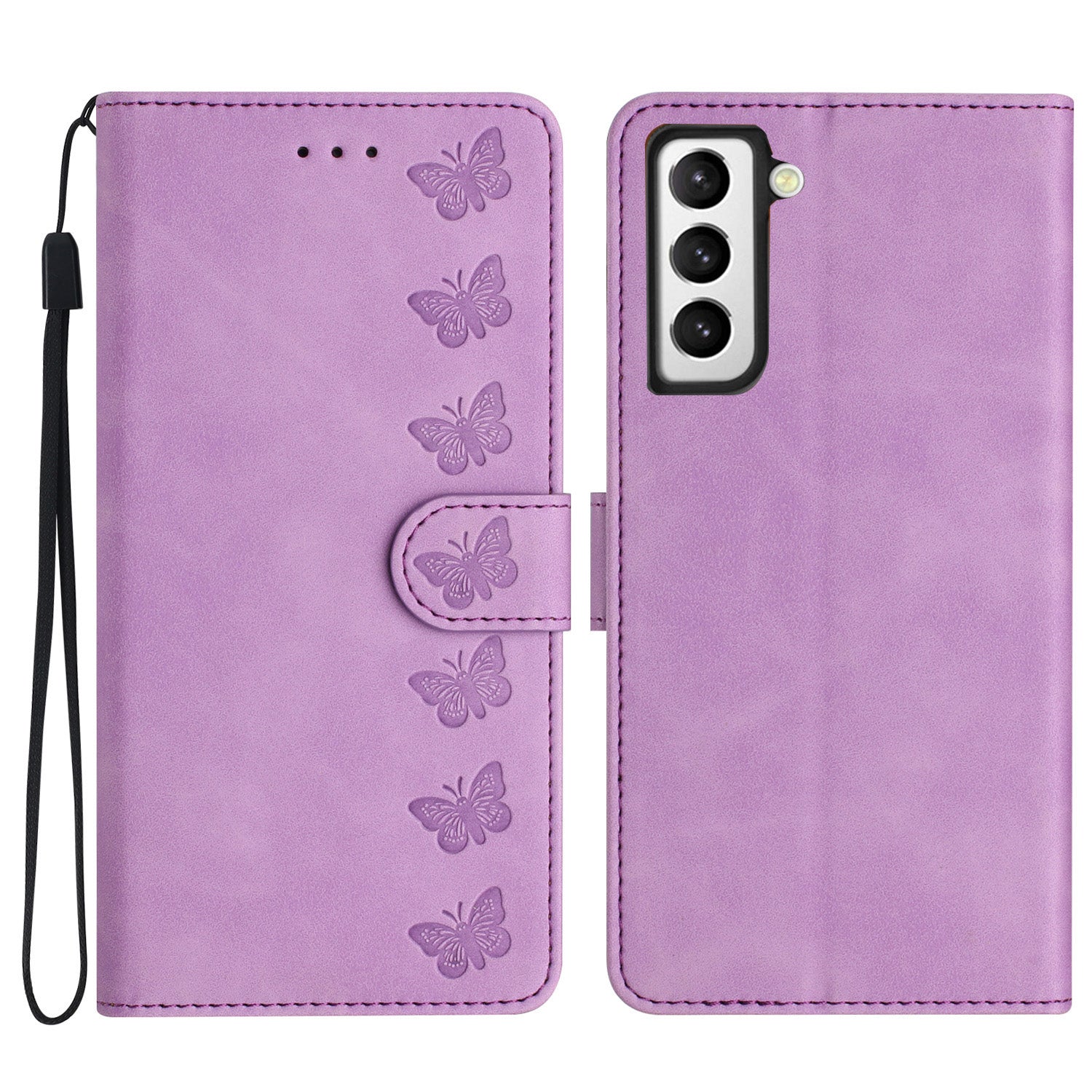For Samsung Galaxy S22+ 5G Stand Wallet Folio Flip Case Butterfly Imprinted Splash Proof Leather Cover