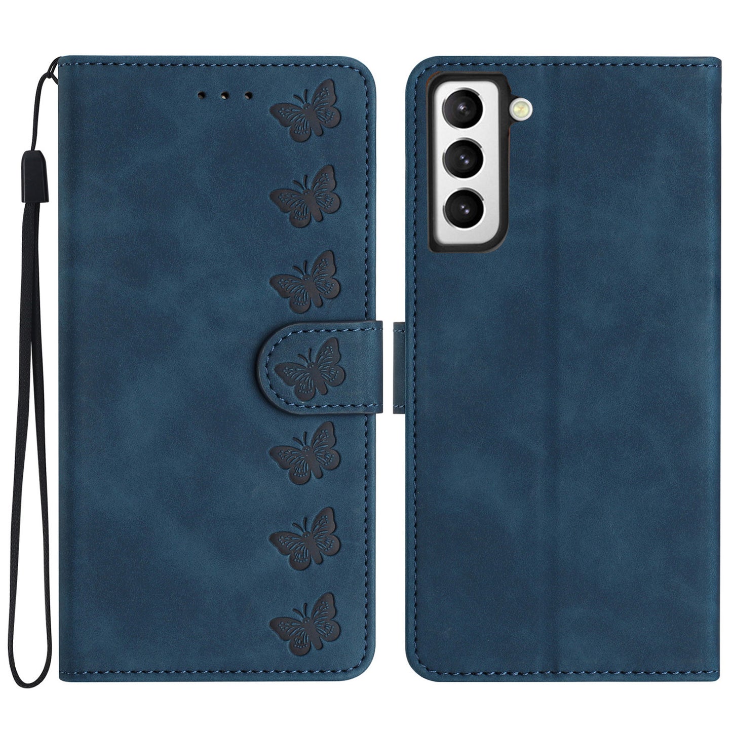 For Samsung Galaxy S22+ 5G Stand Wallet Folio Flip Case Butterfly Imprinted Splash Proof Leather Cover