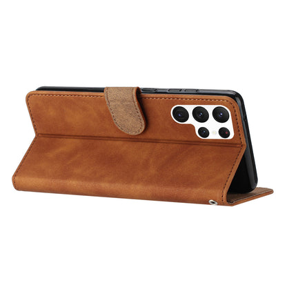 For Samsung Galaxy S22 Ultra 5G Fall-proof Stand Wallet Case Butterfly Imprinted Leather Cover