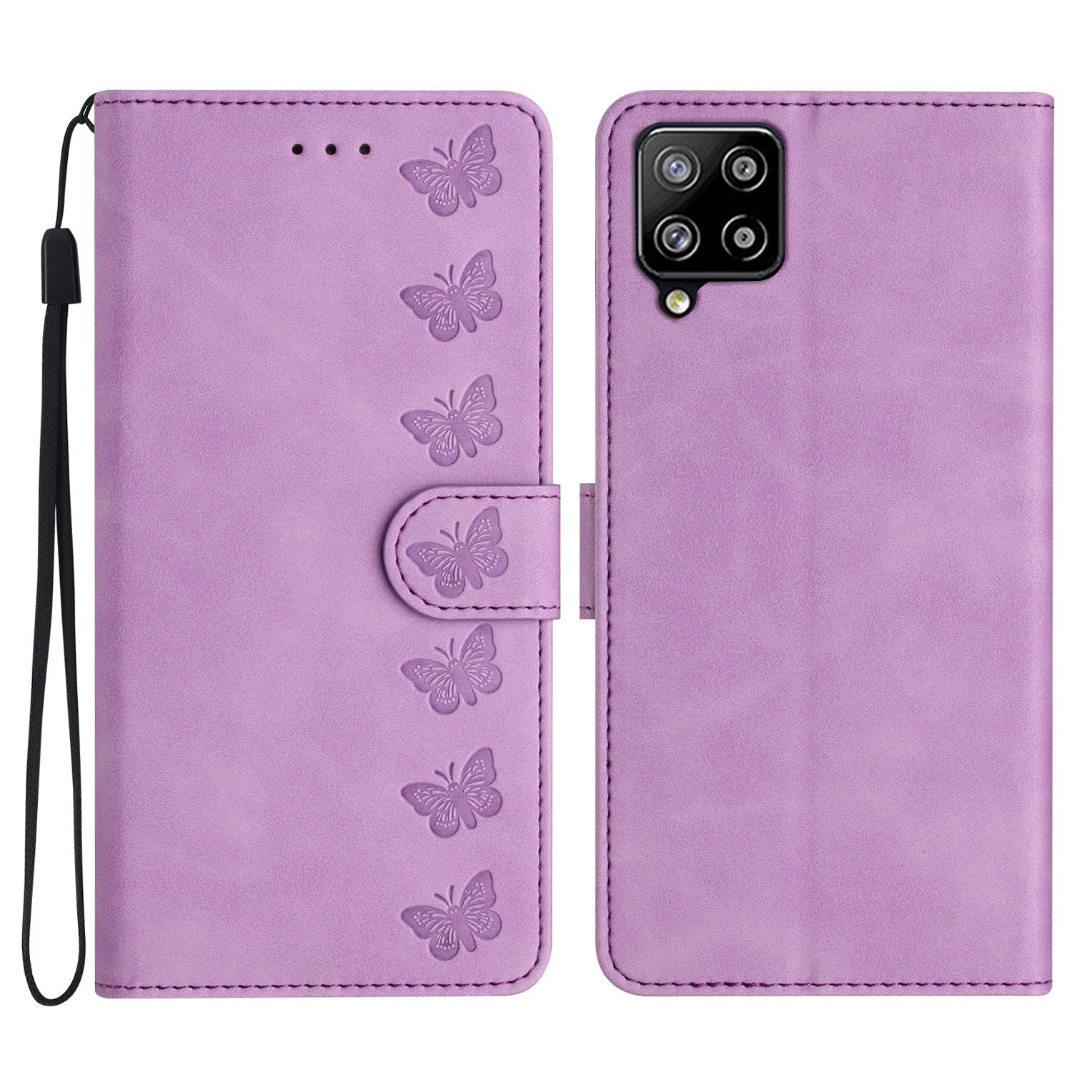 Leather Cover for Samsung Galaxy A42 5G Horizontal Stand Butterfly Imprinted Wallet Flip Case