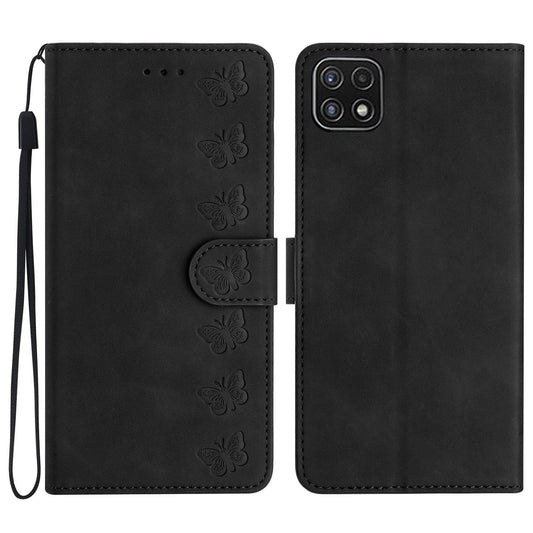 For Samsung Galaxy A22 5G (EU Version) PU Leather Stand Wallet Phone Case Butterfly Imprinted Drop-proof Cover