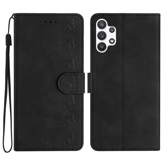 For Samsung Galaxy A32 5G / M32 5G Butterfly Imprinted Phone Case Leather Wallet Shockproof Shell with Stand
