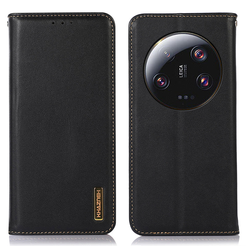 KHAZNEH For Xiaomi 13 Ultra Mobile Phone Cover RFID Blocking Genuine Cowhide Leather Stand Wallet Case
