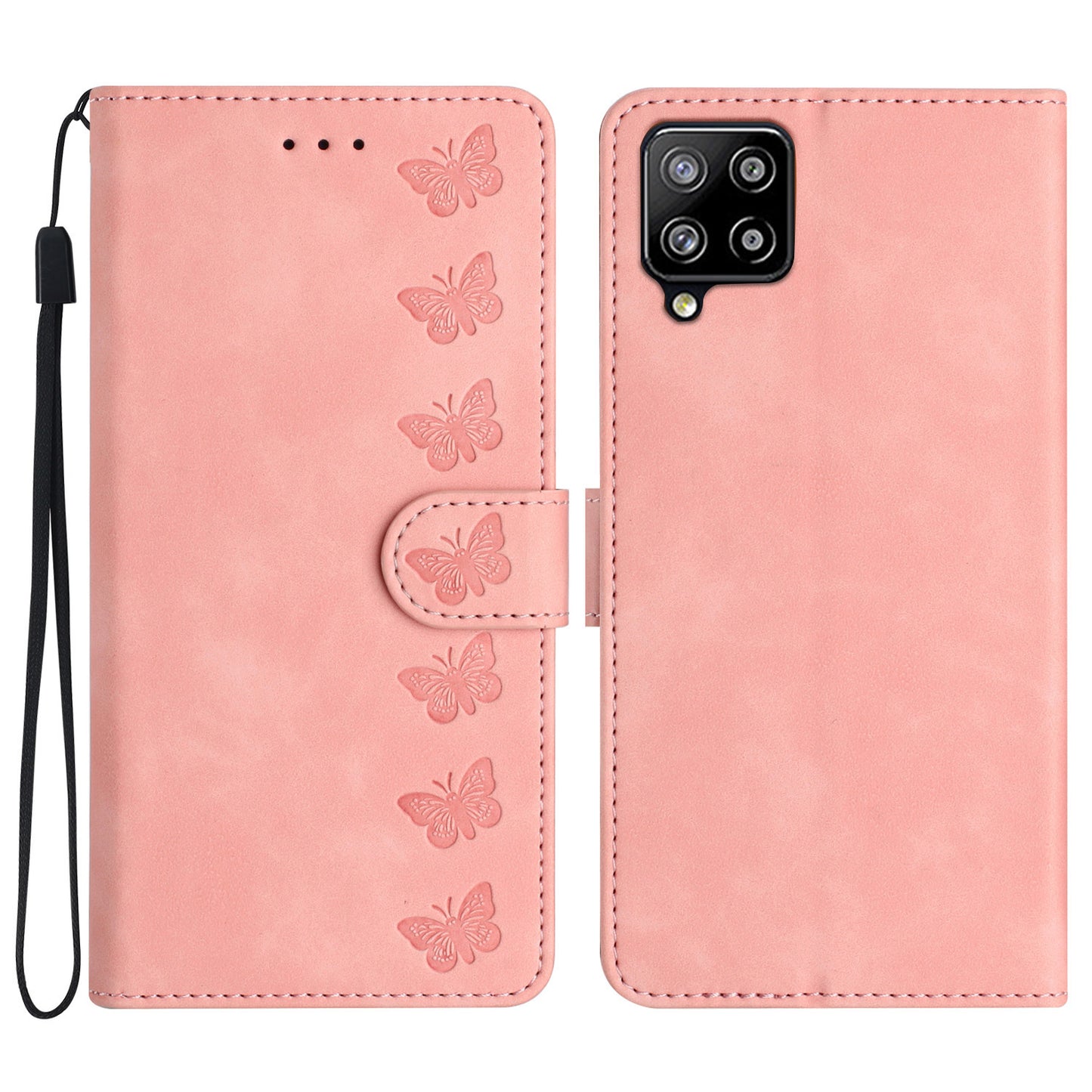 For Samsung Galaxy M32 (Global Version) 4G Butterfly Imprinted Phone Case Leather Wallet Flip Stand Cover