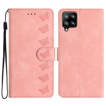 For Samsung Galaxy M32 (Global Version) 4G Butterfly Imprinted Phone Case Leather Wallet Flip Stand Cover