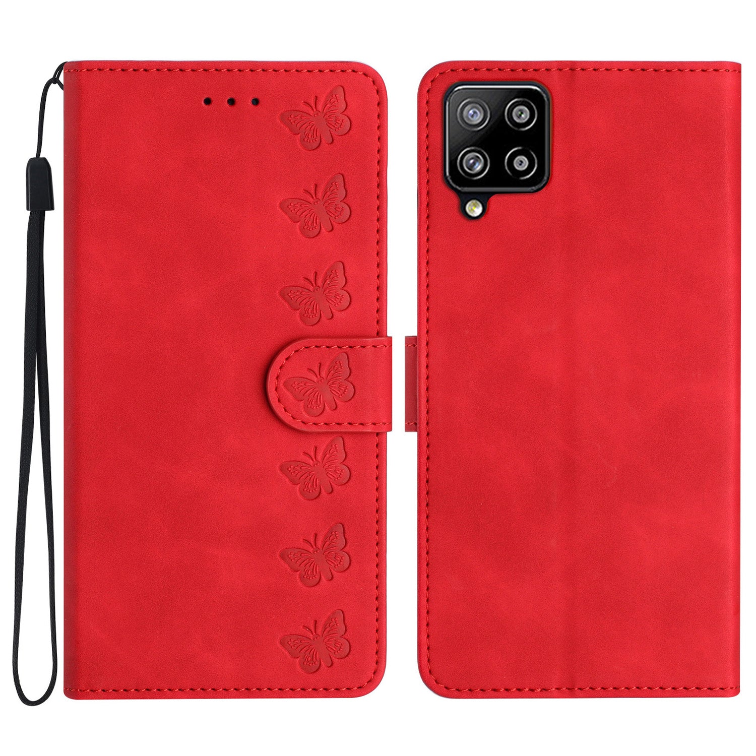 For Samsung Galaxy M32 (Global Version) 4G Butterfly Imprinted Phone Case Leather Wallet Flip Stand Cover